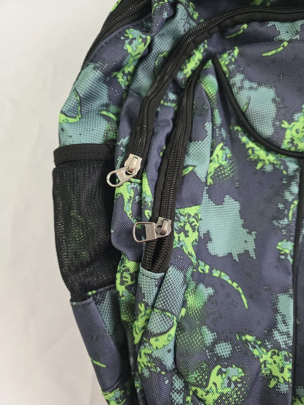 Dinosaur Print Kids Backpack Blue/Green Polyester Zip Padded w/ Outer Pockets